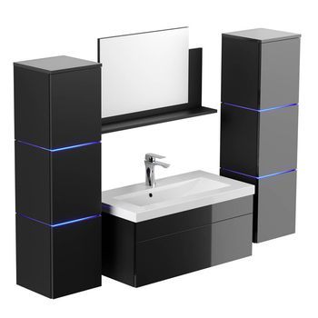 Conjunto Completo De Muebles De Baño Wangerooge Big Xl - Negro Made In Germany