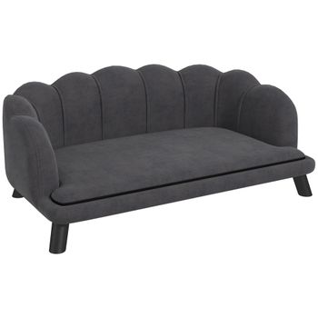 PawHut Sofá para Perros Medianos Sofá Cama para Mascotas Tapizado en Terciopelo con Patas de Madera 98,5x60,5x35,5 cm Gris