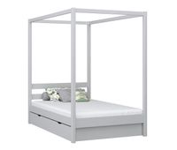 cama individual de madera con dosel y cajon n01 gris