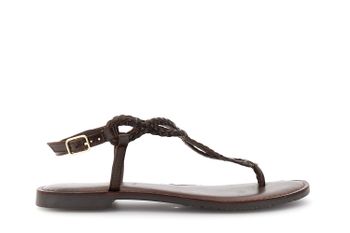 sandalias planas tipo chanclas de piel con bordado trenzado dark brown