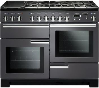 Rangemaster Professional Deluxe PDL110DFFSL/C 110 cm Dual Fuel Range Cooker - Slate & Chrome, Red