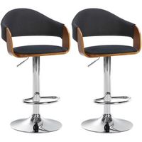 juego de 2 taburetes de bar con estructura de madera de tela negra y patas de metal tdb10740