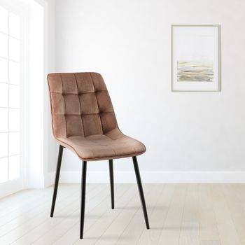 Silla de comedor con reposapiés en terciopelo marrón