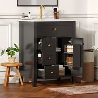 mueble de bano negro brillante de 61 cm con lavabo ceramico y almacenamiento