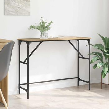 Mesa Consola - Mueble De Entrada - Madera Y Acero - Roble Artesanal (100x32x75cm)