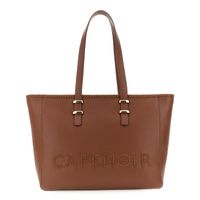 shopper efecto piel con grano con asas planas y pasadores metalicos brown taglia unica