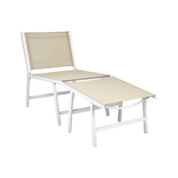 Silla De Jardín Moderna Para Exteriores Asiento De Textileno Estructura De Metal Con Reposapiés Beige Marceddi