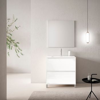 Mueble Porto 60 Cm 2c, Blanco Brillo. Pack Mueble + Lavabo.