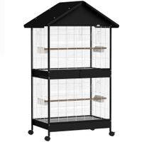 pawhut voladera grande jaula para pajaros con separador extraible 2 puertas 4 perchas de madera ruedas 2 bandejas 6 comederos xxl