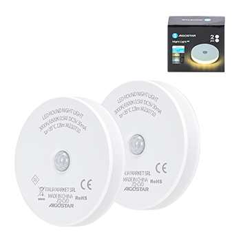 Aigostar 2 Piezas Luz Nocturna LED con Sensor de Movimiento, Luz Noche con 2 Temperaturas de Color, Luz Armario USB Recargable con Tira Magnética Adhesiva para Dormitorio, Pasillo, Cocina, Escaleras