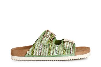 zapatilla con doble hebilla y bordado lime 40