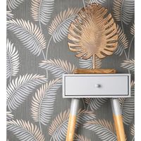 papel pintado vinilico lavable tropical de hojas en relieve y detalles metalizados - alan palmer 681288 de gaulan - rollo de 10 m x 053 m
