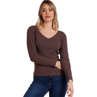 admas blusa romantic rib camiseta de manga larga para mujer