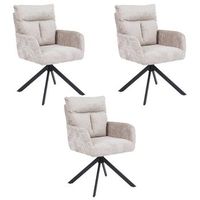 silla de comedor aluna de chenilla con reposabrazos - lote de 3 beige