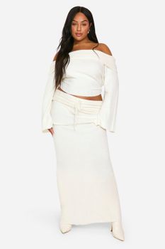 Falda Plus Maxi De Punto Y Canalé Con Tiras Cruzadas, Blanco