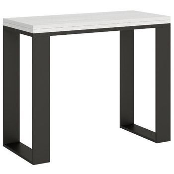 Consola Pequeña Extensible En Madera Y Acero Antracita Noceta 90x45/90 Cm-color Blanco