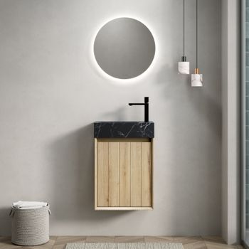 Mueble De Lavabo - Baño - Madera Contrachapada Y Mármol - Roble Blanco Y Negro (40x22x58cm)