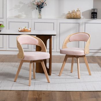 Sillas De Comedor Giratorias De Lino Rosa, 44 × 41 × 75 Cm, Respaldo Ergonómico