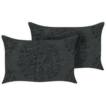 Conjunto De 2 Cojines De Algodón Gris Oscuro 30 X 50 Cm Mandala Oriental Veloor