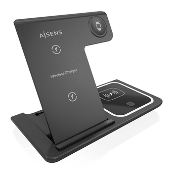 AISENS Cargador Inalambrico USB C 3 En 1 De 15W Para Movil Apple Watch Ariculares Con Estuche De Carga Blanco
