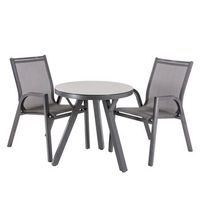 conjunto de mesas y sillas de jardin redonda 70 cm cristal templado color antracita  2 sillones reforzados