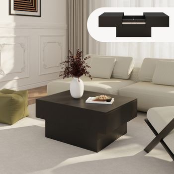 Mesa De Centro Lens Tablero Extensible 80x60x36 Cm - Negro [en.casa]
