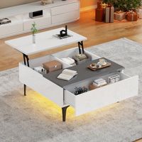 mesa de centro - mueble de salon - mdf - blanco y gris 70x70x35cm
