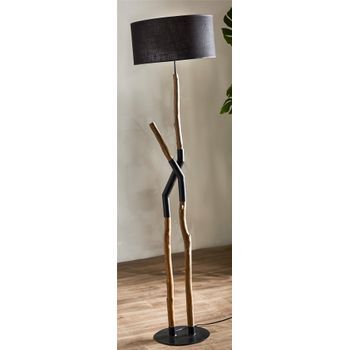 Lampara Pie Dedalo Madera Natural Pant. Negra 45x45x178 Cm
