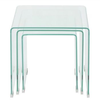 Set De Tres Mesas De Centro Apilables，mesa Auxiliar，mesa De Café Vidrio Templado Claro