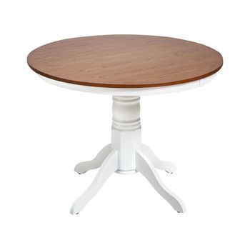Mesa De Comedor Redonda Vintage Retro Con Pedestal Ø 100 Cm De Madera Oscura De Fresno Akron