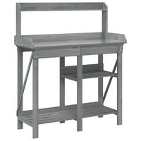 banco para macetas con estantes madera maciza de abeto gris vidaxl