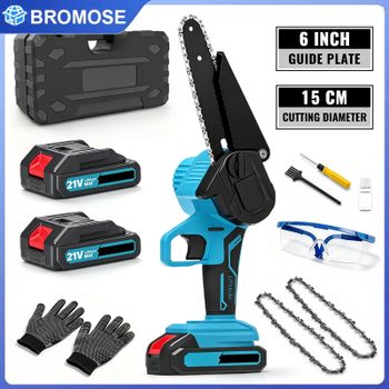 Mini motosierra eléctrica portátil de 550 W, sin cable, con 2 baterías, sistema de lubricación automática y 5 elementos de seguridad para cortar madera y podar árboles.