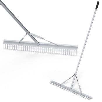 Costway Rastrillo con Cabezal Mango de 174 cm 36 Púas Rastrillo de Aluminio Resistente para Cuidado del Césped Jardín Lago Estanque y Playa Plata