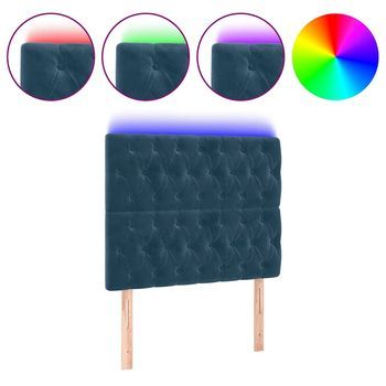 Cabecero Con Luces Led Terciopelo Azul Oscuro 90x7x118/128 Cm