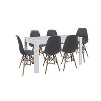 pack mesa de comedor o cocina fija  blanco  6 sillas estilo nordico gris