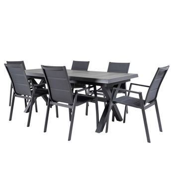 Conjunto De Mesas Y Sillas Acolchadas Para Exterior, Mesa Extensible 202 A 264 Cm, Aluminio Y Cerámica, Color Antracita