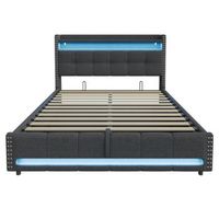 cama tapizada 180200 cm - con led y toma usb cabecero con estantes y almacenamiento con hidraulico para almacenamiento - gris