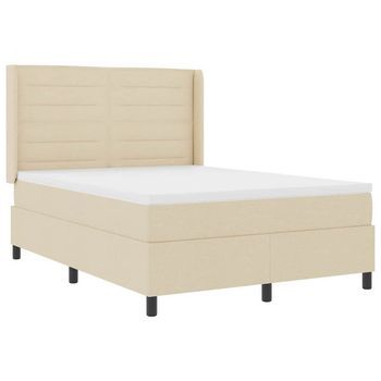 Cama Box Spring Led Con Colchón Crema 140 X 190 Cm Tela Vidaxl