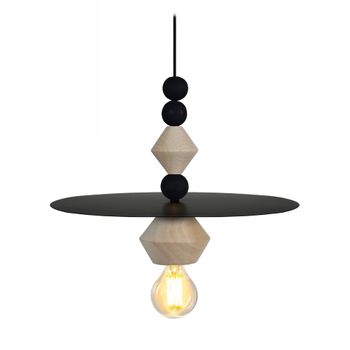 Lámpara de suspensión  madera natural y negro pantalla metal negro