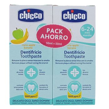 Chicco Dentífrico con fluor sabor Platano-Manzana 50ml+50ml