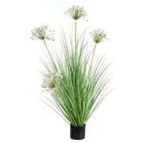planta artificial en maceta para interior decoracion de plastico con maceta negra flores blancas 120 cm onion grass