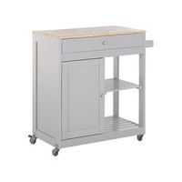 carrito de cocina de mdf madera de caucho gris 75 x 43 x 87 cm ruedas estante 2 baldas 1 cajon trapani