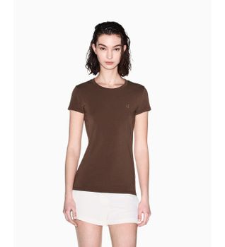 A|X Armani Exchange para mujer. XW002333AF16294U6136 Camiseta Ajustada marrón (XL), Casual, Algodón, Manga corta