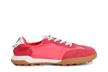 zapatillas con cordones en tejido de nailon y ante. hot pink
