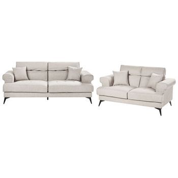 Conjunto Moderno De Sala De Estar Sofás De Tela De 2 Y 3 Plazas Con Reposacabezas Ajustables Gris Pardo Skive