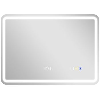 HOMCOM Espejo de Baño con Luz LED 70x50 cm con Bluetooth 3 Colores de Luz Reloj Digital Función Antivaho Función de Memoria   Aosom España