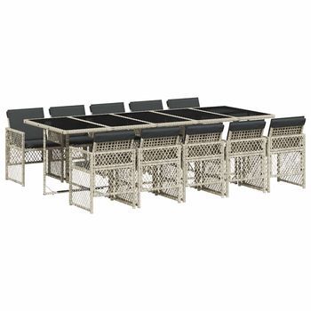 Set De Comedor De Jardín 11 Piezas Y Cojines Ratán Sintético Gris