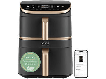 Freidora de aire - Cosori Turbo Tower Pro Smart™ Chef Edition, 2630 W, Doble Resistencia, 10.8 l, 2 cestas, Revestimiento cerámico, WiFi, Negro