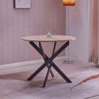 mesa comedor redonda efecto madera de roble y negro 90x90x77cm