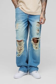 Vaqueros Tall Holgados Rotos Sin Tratar, Azul